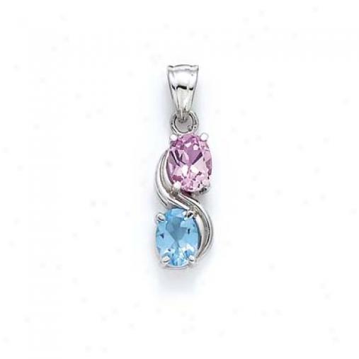 Sterling Silver Blue Topaz And Created Pink Sapphire Pendant
