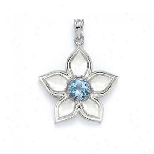 Sterling Silver Blue Topaz Flower Pendant