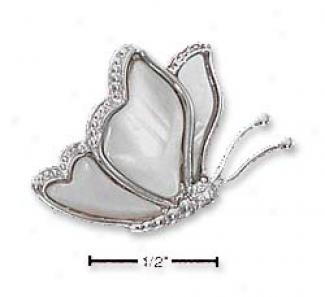 Genuine Silver Butterfly Cz Mother Of Pearl Slide Pendant