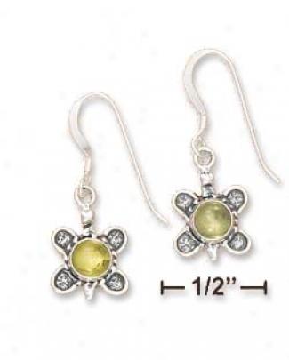 Sterling Silver Butterfly With 4mm Round Peridot Earrihgs
