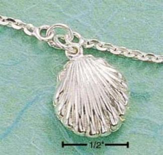 Sterling Silvery Cable Anklet Wth Scallop Shell