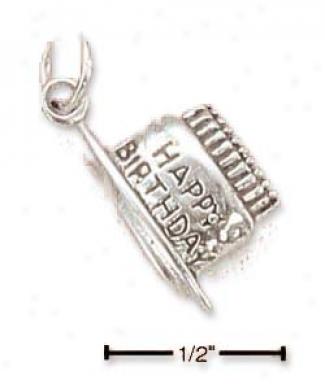 Sterling Silver Cake Candles Happy Birthday Charm (not 3d)