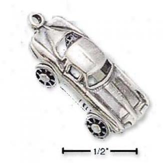 Sterling Silver Car With Moving Wheels Charm