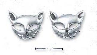 Sterling Silver Cat Faces iWth Open Eyes Post Earrings