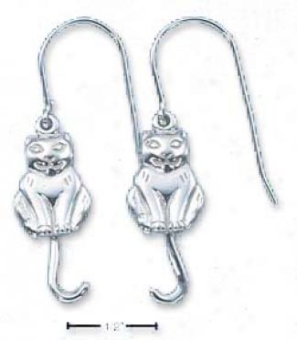 Sterling Silve rCat With Swinging Tail French Wire Earrings