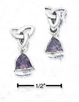 Sterling Silver Celtic Design Triangle Amethyst Earrings