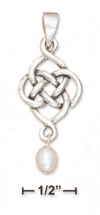 Sterling Silver Celtic Design White Fw Pearl Dangle Charm