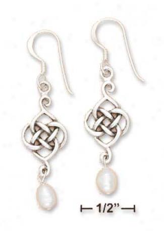 Sterling Solver Celtic Knot White Fw Pearl Dangle Earrings