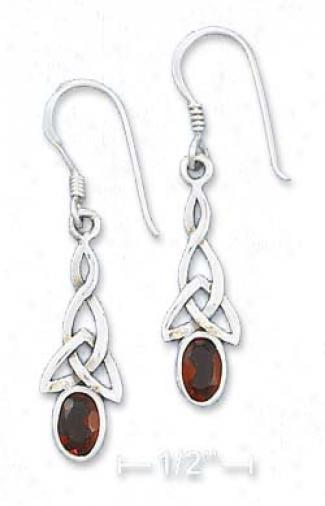 Sterling Silver Celtic Synthetic Garnet French Wire Earrings