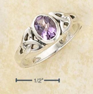 Sterling Gentle Celtic Trinity Knot Ring With Oval Amethyst