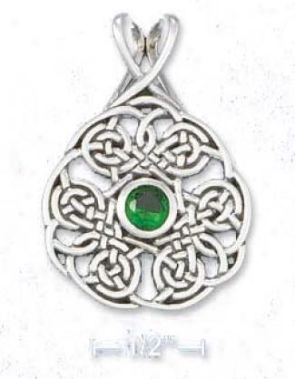Sterling Silver Celticknot Emerald-green Glass Slide Pendant
