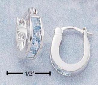 Sterling Silver Channel Set Blue Topaz On Hoop Earrings
