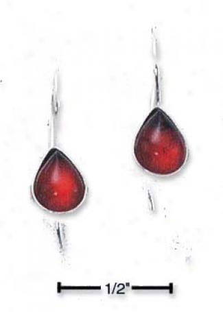 Sterling Silver Cherry Amber Teardrop Kidney Wire Earrings