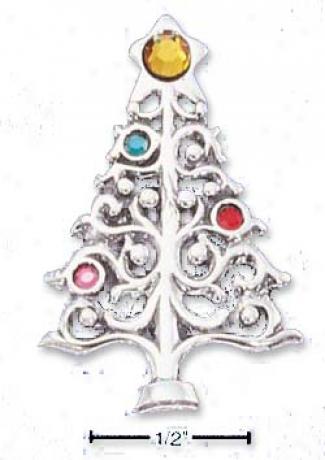Sterling Silver Christmas Tree Crystal Ornaments Pin/pendant