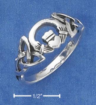 Sterling Silver Claddaugh Ring With Celtic Knot Shank