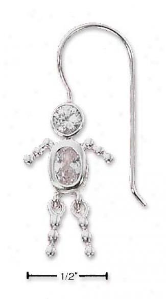 Sterling Silver Clear Cz Boy Brat Wire Earrings