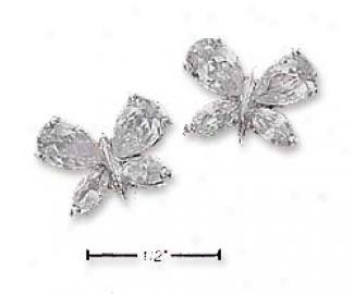 Sterling Silver Clear Cz Butterfly Post Earrings