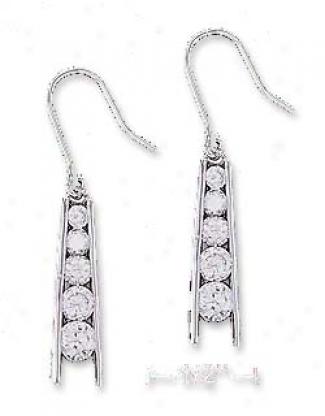 Sterling Silver Clear Cz Journey Style Ladder Earrings