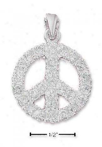 Sterling Silver Clear Cz Peace Sign Pendant