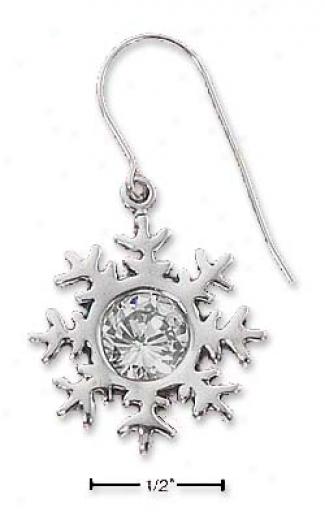 Sterling Silver Clear Cz Snowflake Earings - 1/2 Inch