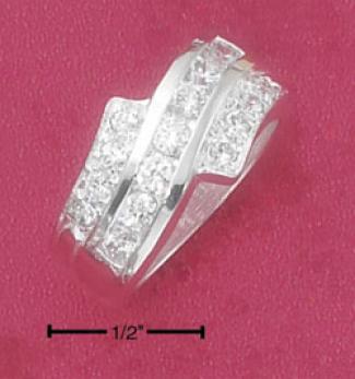 Sterling Silver Clear Cz Wave Band Ring With Cz Bypass