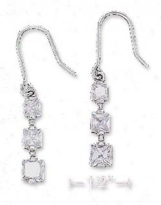Sterling Silver Apparent Princess Cut Cz Journey Style Earrings