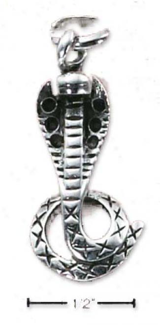 Sterling Silver Cobra Snake At Attention Charm