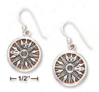 Sterling Silver Compass Rose Blue Topaz Gemstone Earrings
