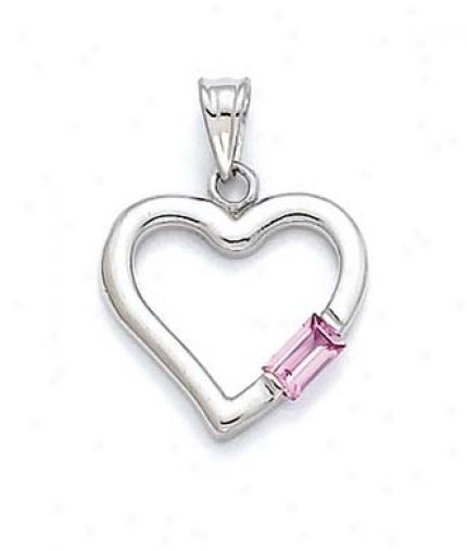 Sterling Silver Created Pink Sapphire Heart Pendznt