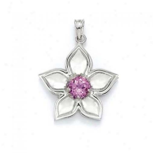 Sterling Silver Created Pink Sapphire Flower Pendant