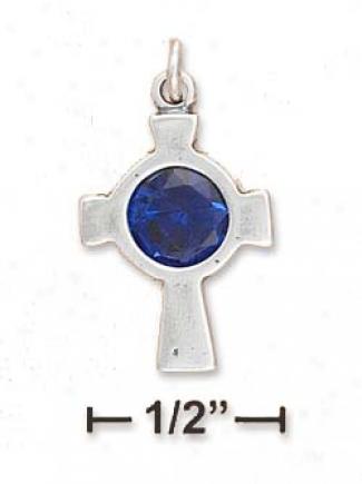 Sterling Silver Cross Pendant With Blue Crystal
