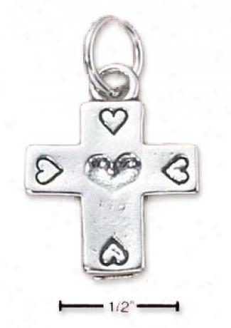Genuine Silver Cross Upon Five Hearts Charm
