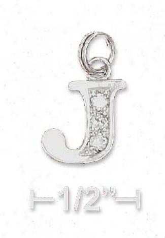 Sterling Silver Cz Alphabet Chark Letter J - 3/8 Inch