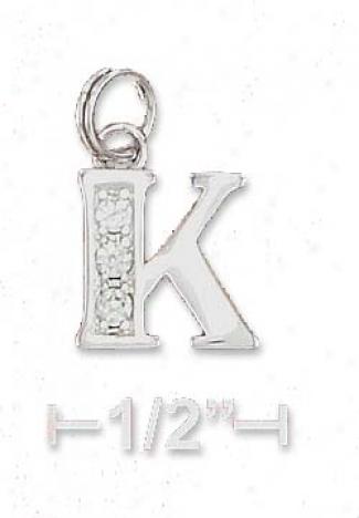 Sterling Silvery Cz Alphabet Spell Letter K - 3/8 Inch