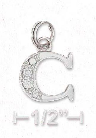 Sterling Silver Cz The letters  Charm Letter C - 3/8 Inch