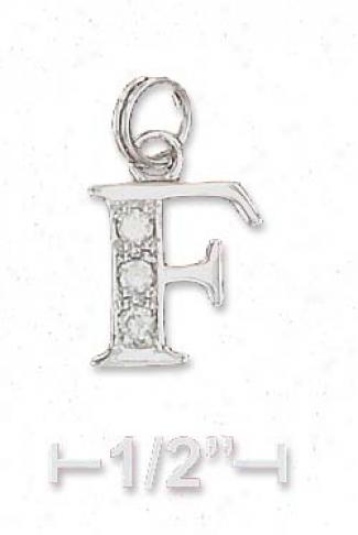 Sterling Silver Cz Alphabet Charm Letter F - 3/8 Inch