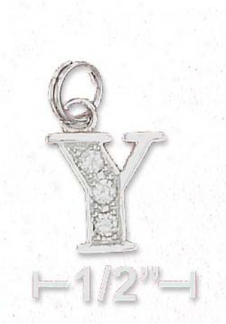 Sterling Silver Cz Alphabet Charm Letter Y - 3/8 Inch