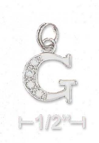 Genuine Silver Cz Alphabet Charm Letter G -3 /8 Inch