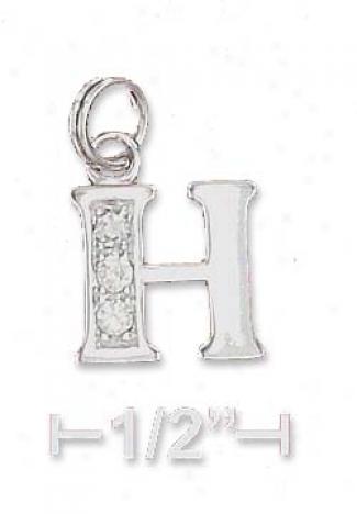 Sterling Silver Cz Alphabet Charm Letter H - 3/8 Incj