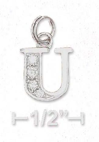 Sterling Silver Cz Alphabet Charm Letter U - 3/8 Inch