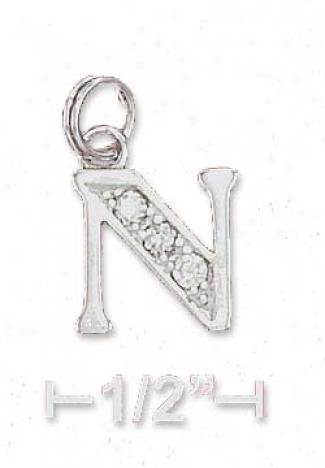 Sterling Silver Cz Alphabet Charm Letter N - 3/8 Inch