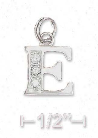 Sterling Silver Cz Alphabet Charm LetterE  - 3/8 Inch