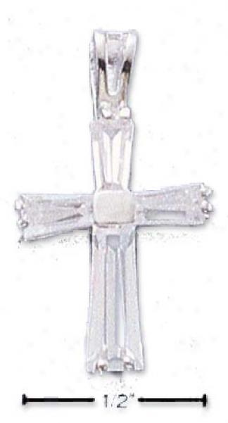 Sterling Silver Cz Baguettes With Solid Center Cross Pendant