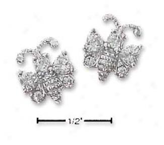 Sterling Silver Cz Bumble Bee Post Earrings