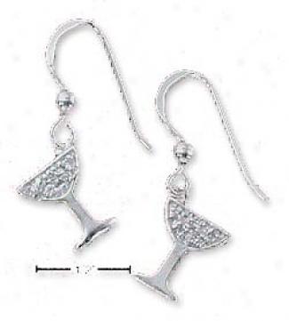 Sterling Silver Cz Champagne Glass French Wire Earrings