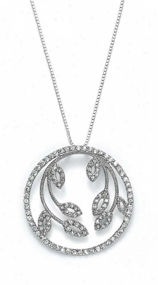 Sterling Silver Cz Circl eLeaves Pendant