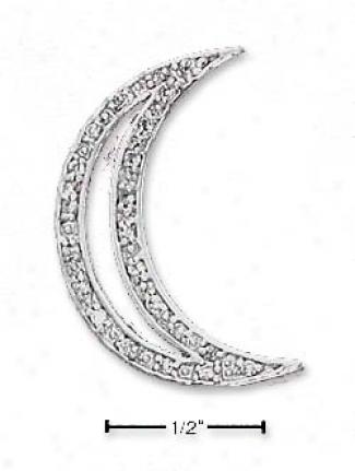 Sterling Silver Cz Crescent Moon Pendant