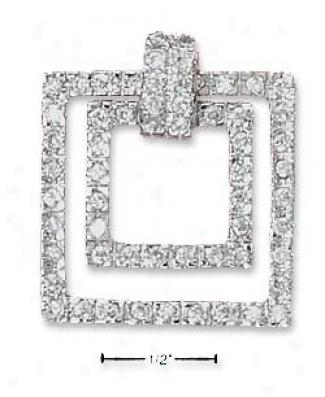 Sterling Silver Cz Floating Squares Pendant
