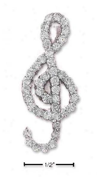 Sterling Silver Cz G Cleff Pendant