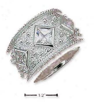Sterling Silver Cz Harlequin Ring